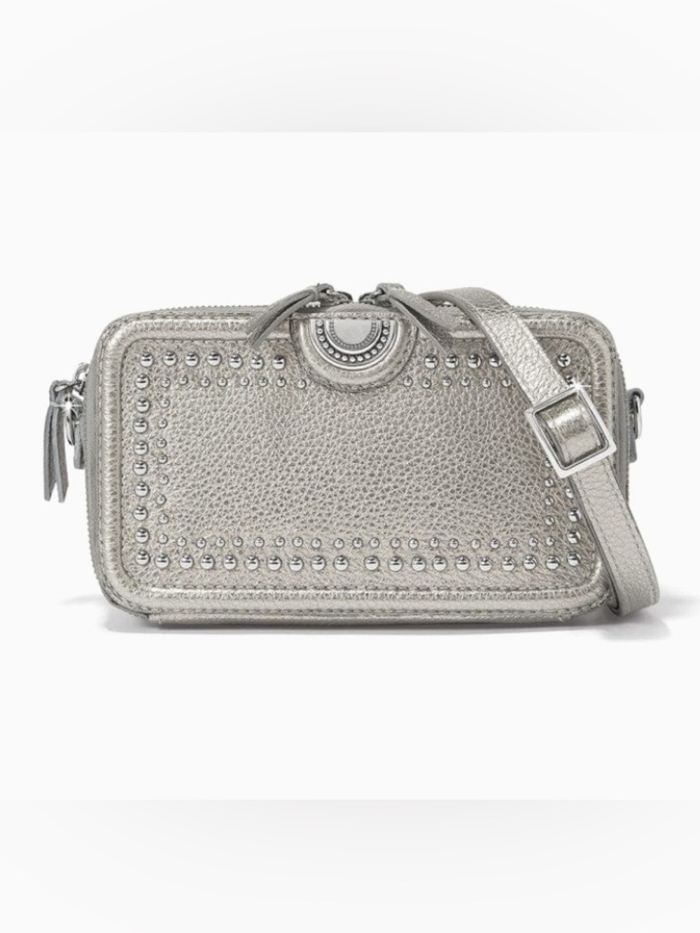 Jay Camera Organizer (Titanium) Metallic Silver Studded Crossbody Bag